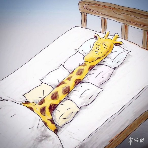 日本画师Keigo长颈鹿的拟人生活画作 长脖子生活太南了！